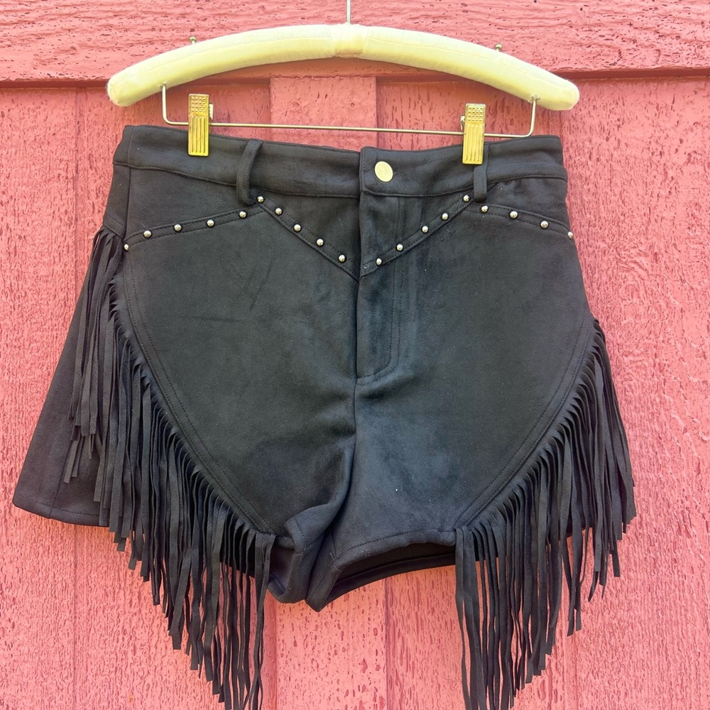 The High Road High-Rise Fringe Faux Suede Shorts